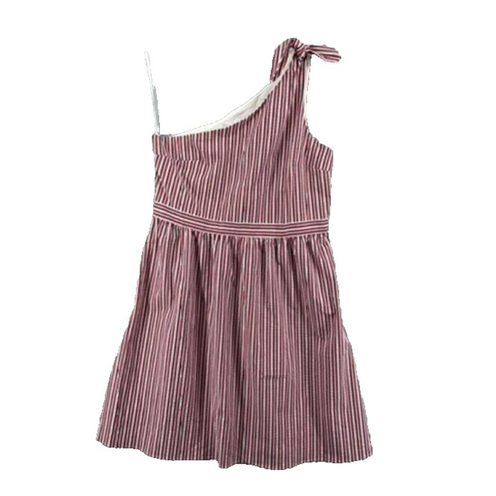 Loft Dress Womens Sz 16 Striped Red Black One Shoulder Short A Line Lined